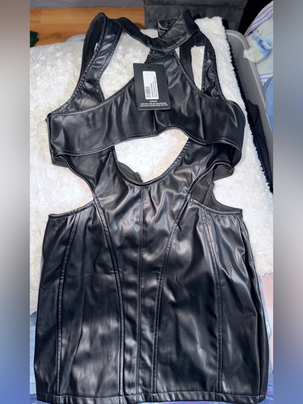 PrettyLittleThing Black Vegan Leather Cutout Dress Jacket